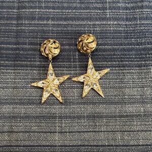 Vintage Tara Celestial Punk Gold Clip On Earrings Star 1980s Funky